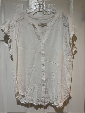 LOFT White Button-Front Short Sleeve Blouse